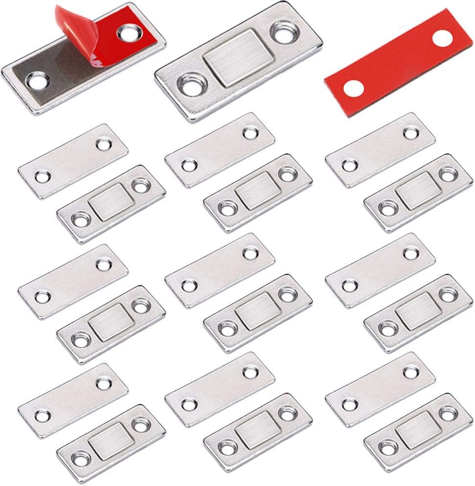 Magnetyczne zatrzaski do drzwi szafek, 10 sztuk, ultracienkie zatrzaski magnetyczne do przyklejenia na magnetycznym zamknięciu samoprzylepnym, srebrne