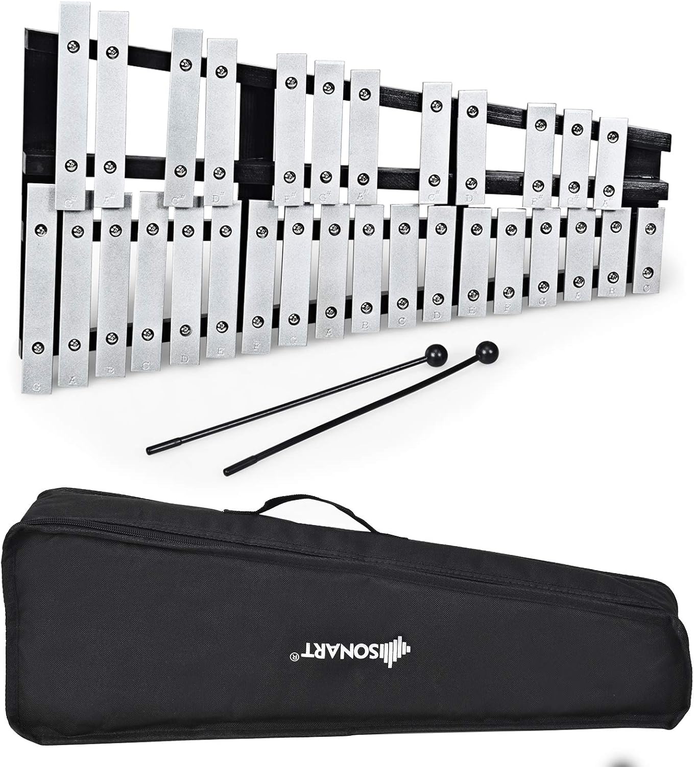 30-tonowe Glockenspiel Składane, Ksylofon z Aluminium i Drewna, Edukacyjny i Profesjonalny Instrument Muzyczny dla Dzieci, Srebrny