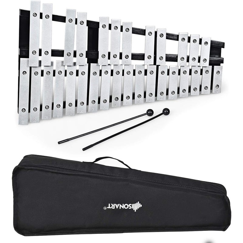 30-tonowe Glockenspiel Składane, Ksylofon z Aluminium i Drewna, Edukacyjny i Profesjonalny Instrument Muzyczny dla Dzieci, Srebrny