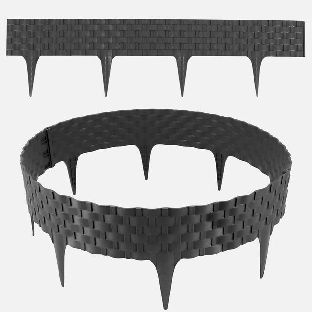 Bordure de pelouse, aspect rotin, anthracite, modules 4x80 cm, bordure de parterre en plastique