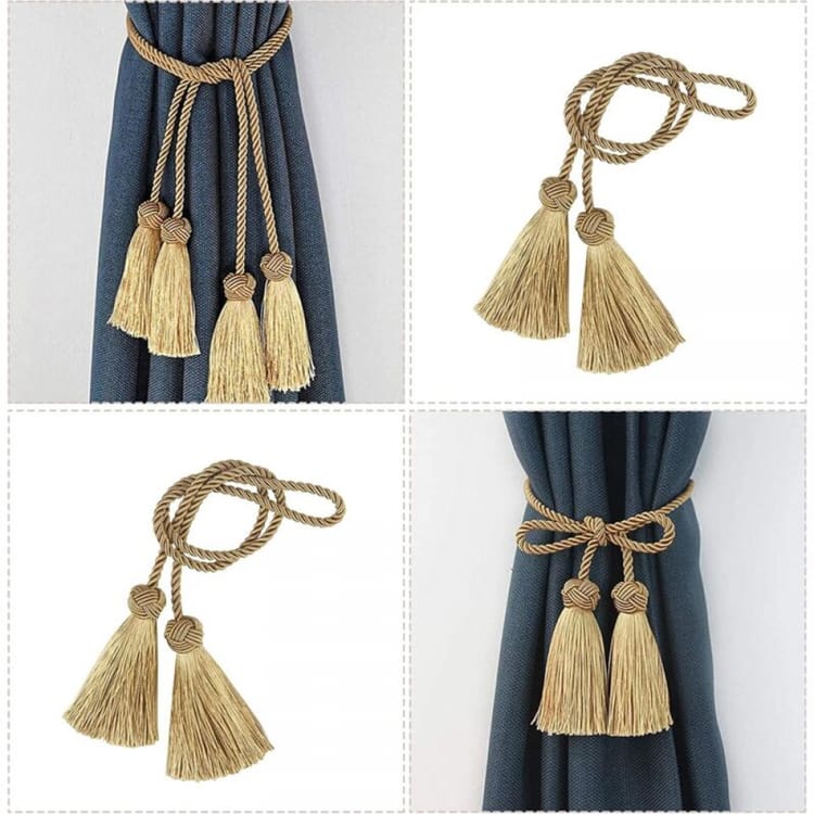 par de prendedores de cortina de corda com borlas - dourado - 4