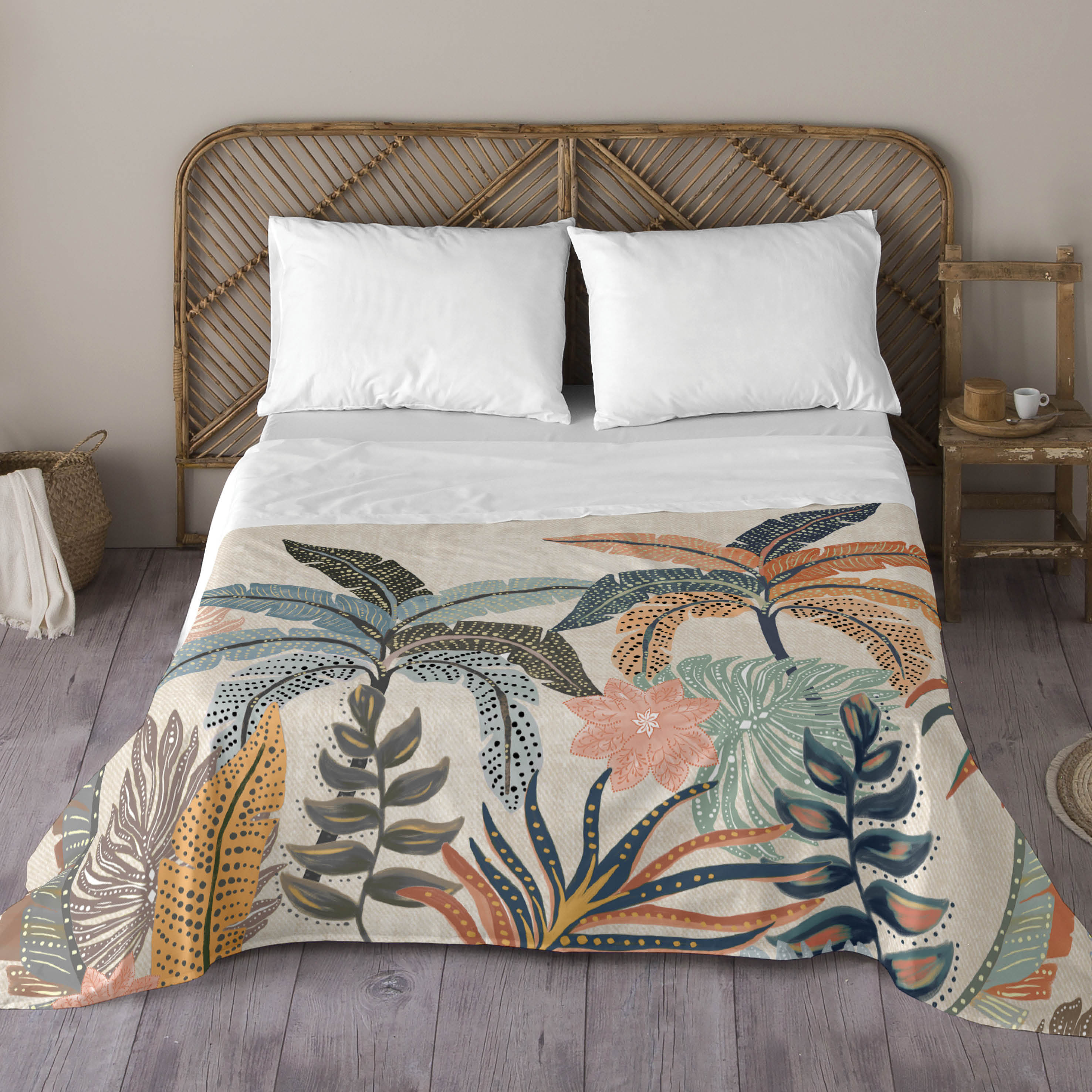 Naturals - juego de sábanas estampadas 3 piezas cama 90 - algodón incluye sábana encimera + 1 funda de almohada + 1 sábana bajera - moina
