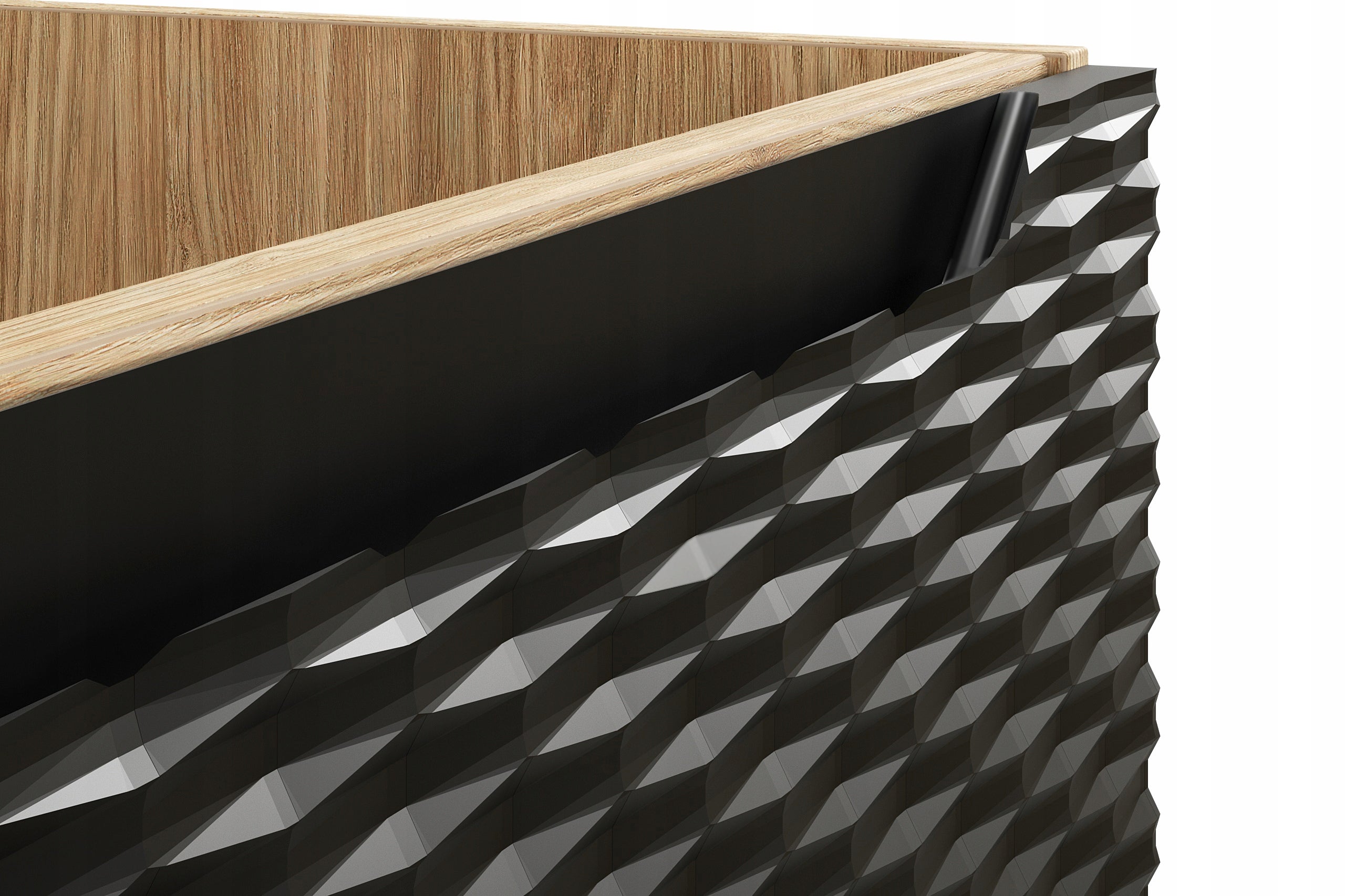 Szafka łazienkowa OCEAN 90 cm czarna dąb olejowany front 3D MDF wisząca - 2