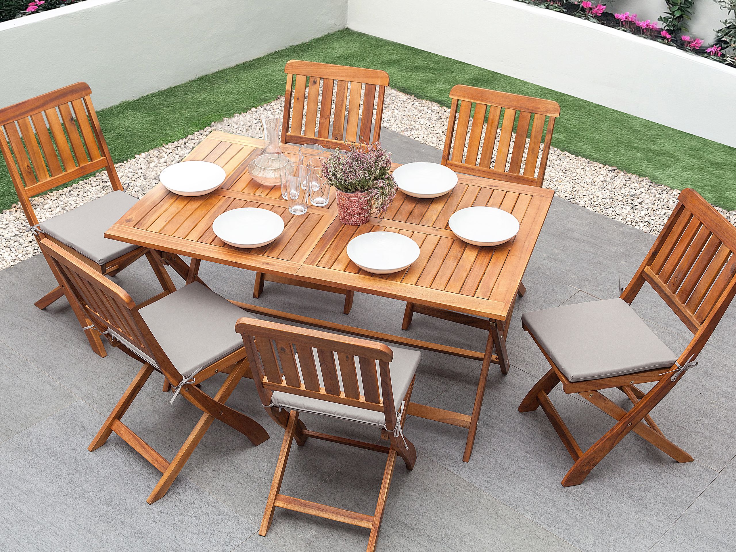 Set dining pentru grădină cu 6 locuri CENTO Maro Lemn de acacia cu perne
