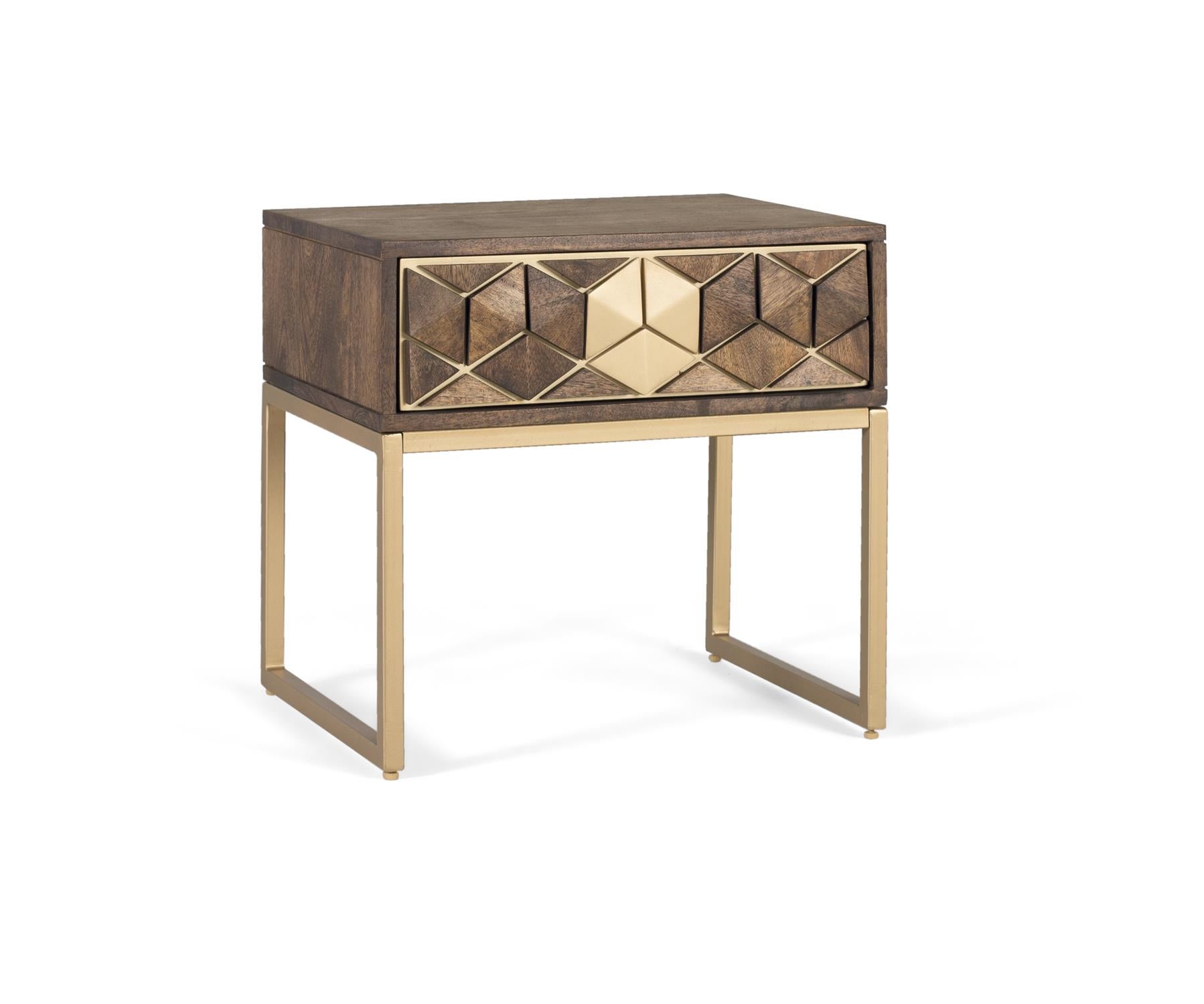 Table de chevet manguier noyer et doré