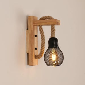Martll Applique da Parete con Interruttore, E27 Lampada da Parete Legno Vintage Lampada a Muro con Paralume in Vetro per Soggiorno, Camera da Letto, Illuminazione da Parete Luce Notturna (1 Pieza