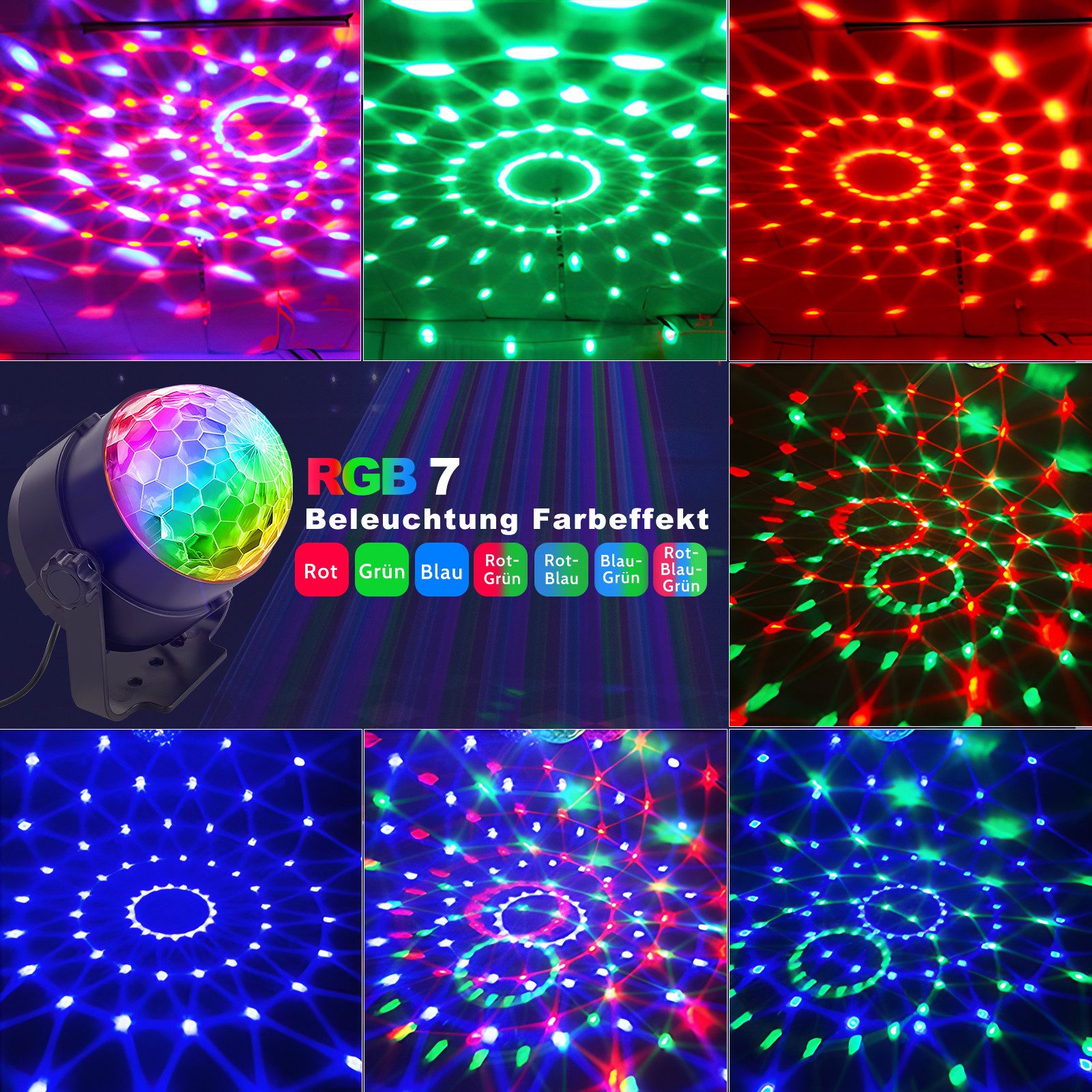 Palla Discoteca LED RGB Con Telecomando - Effetto Luce Stroboscopica Per Festa Natale, Attivazione Sonora