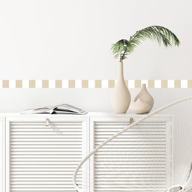 Friso decorativo adhesivo, rayas, beige y blanco, moderno, 5 cm x 300 cm