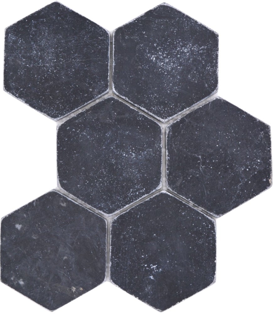 Mosaico hexagonal con efecto mármol negro mate - 10 láminas