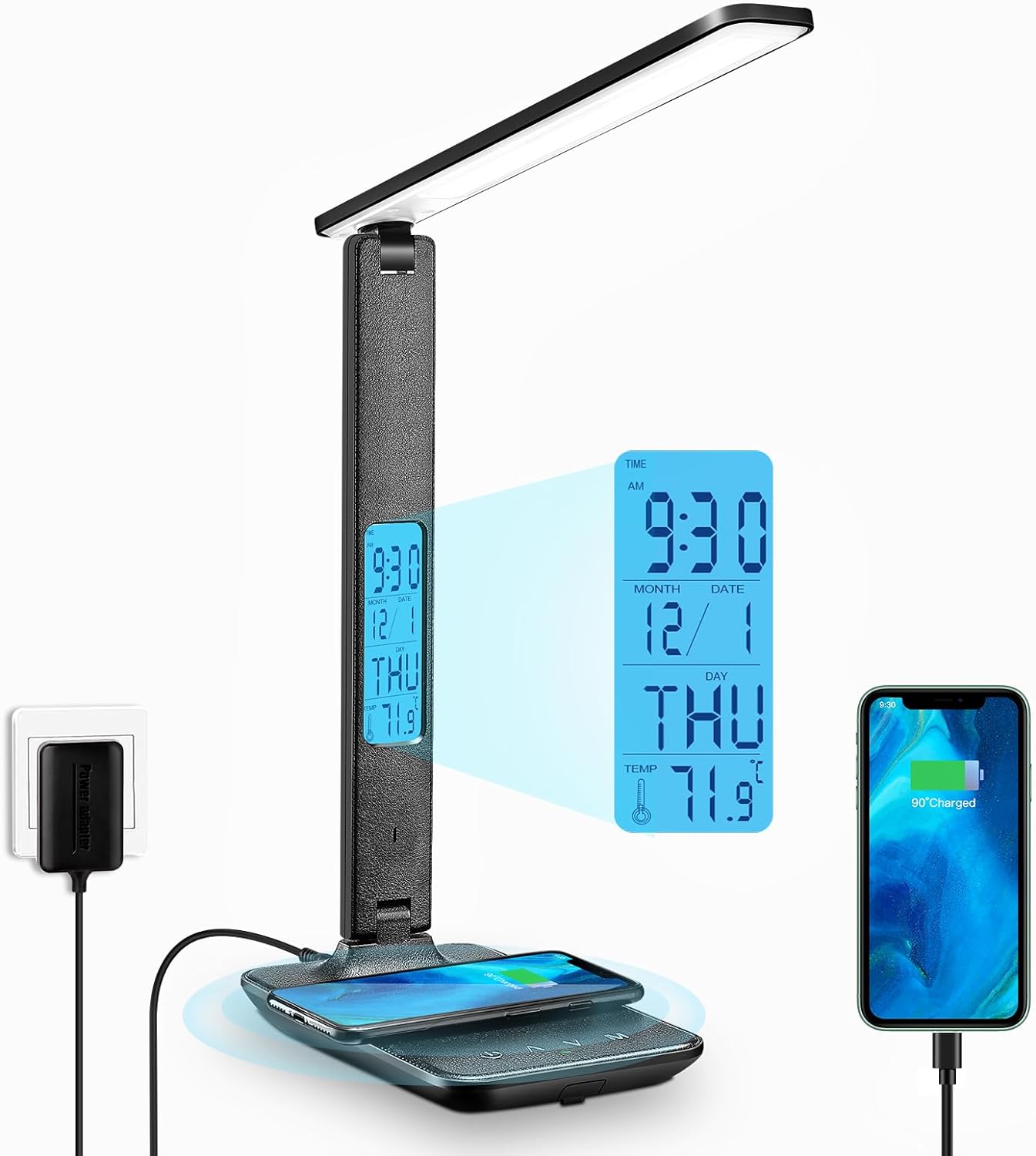 Lampe de Bureau LED avec Chargeur Sans Fil et USB noir | Leroy Merlin