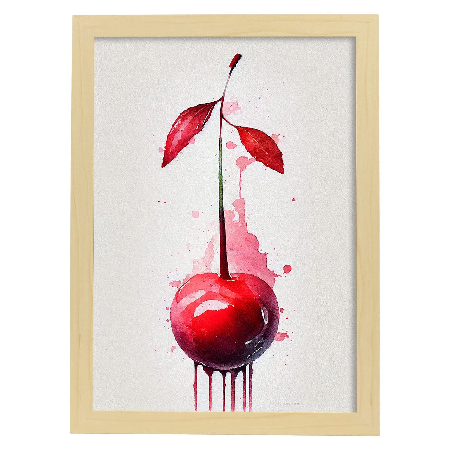 Nacnic poster de cereza a todo color ilustraciones de frutas verduras y comida sana en estilo acuarela y modelo 1 a3 con marco de madera clara