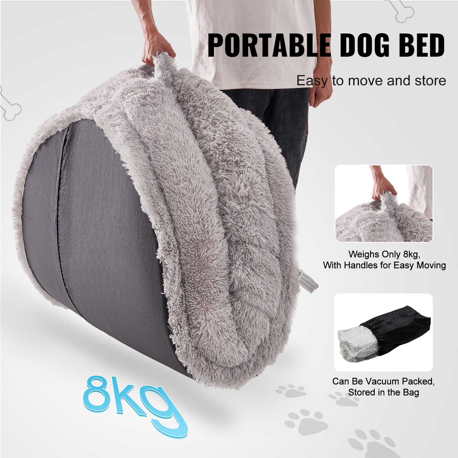 Cama para perros para personas y animales,VEVOR 182x122x25 cm,con funda terciopelo PV lavable,espuma celular,bolsa de almacenamiento,gris claro - 4