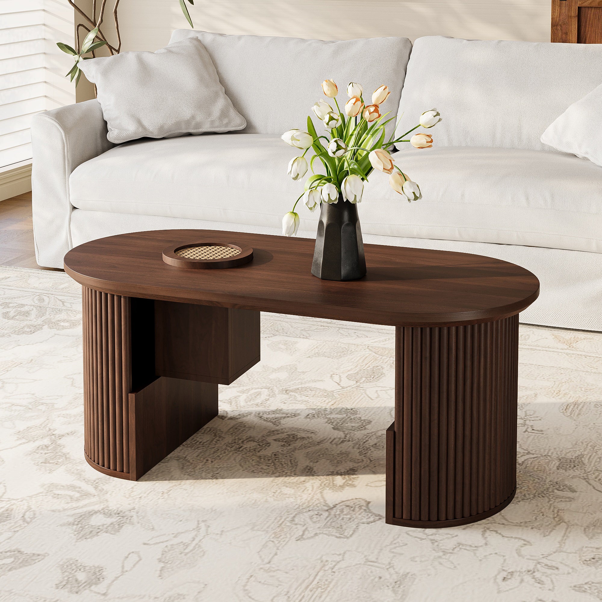 Table basse moderne avec espace de rangement - 100 x 50 x 46.5 cm - MDF - Noyer - 6