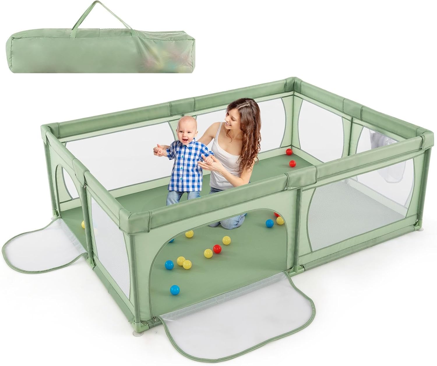 Fodoss box recinto morbido per bambini, neonato, 120x120cm, con Rete Traspirante Sui Quattro Lati e Ventose-beige