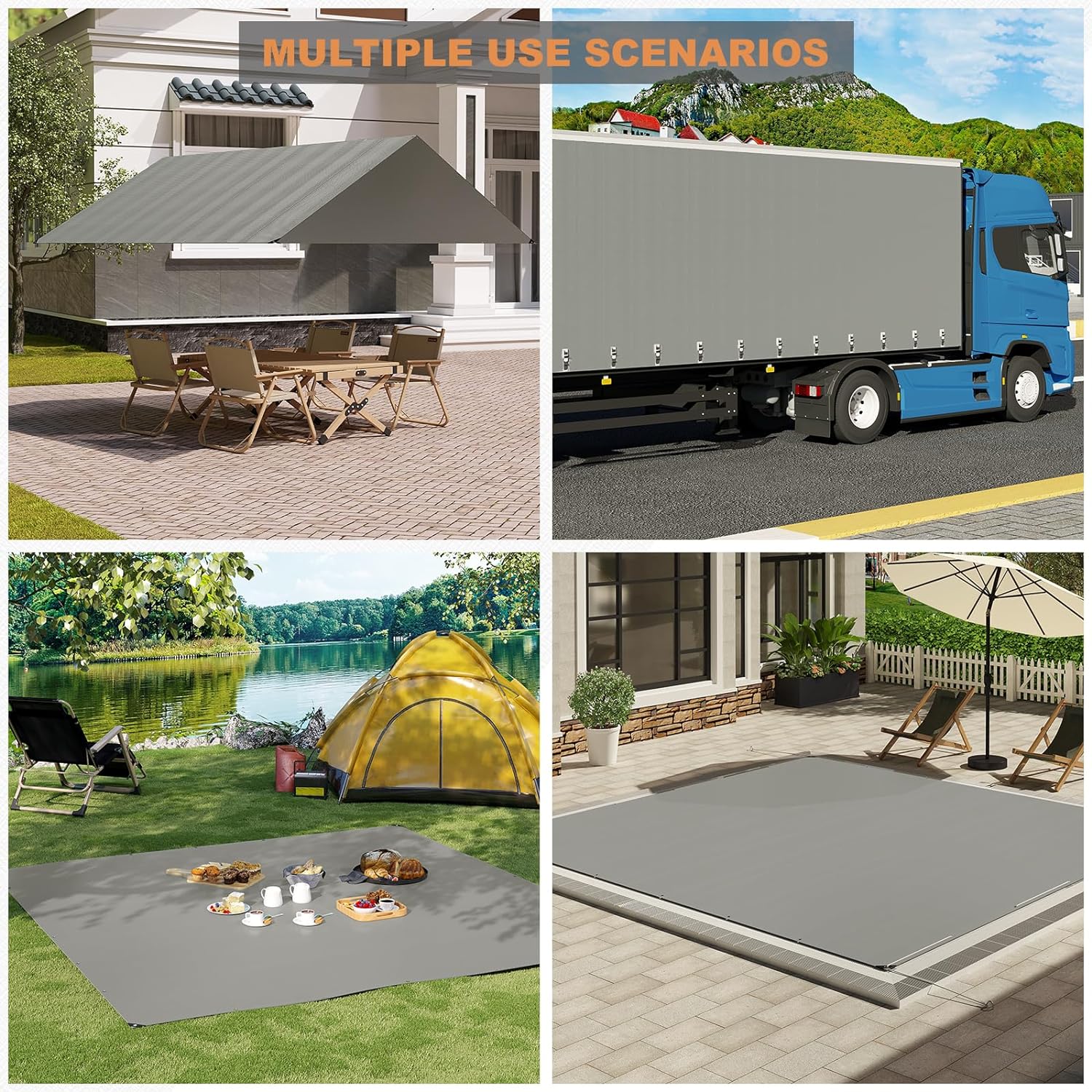 WOLTU Bâche de Protection. 5x5 m. en PE 140 g/m². Bâche Imperméable Anti-UV. Gris - 2