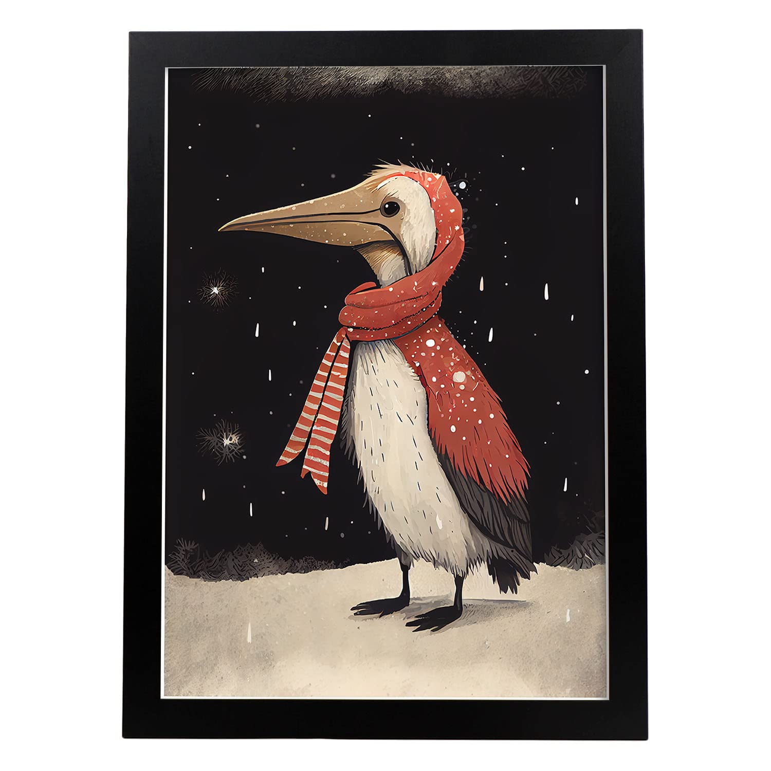 Nacnic poster de pelícano en estilo acuarela ilustraciones infantiles a todo color de animalitos bebé con ropa roja a3 marco negro
