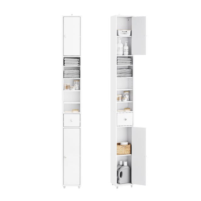 Armadio Colonna bagno, Mobile bagno alto con 2 Ante e 1 cassetto altezza: 180 cm SoBuy Bianco BZR34-W