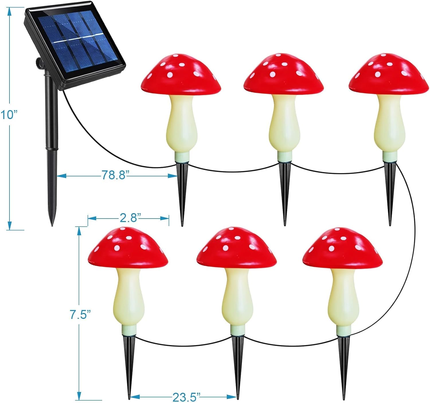 【6 lumières】Éclairage extérieur blanc chaud de champignon rouge solaire à LED - 2
