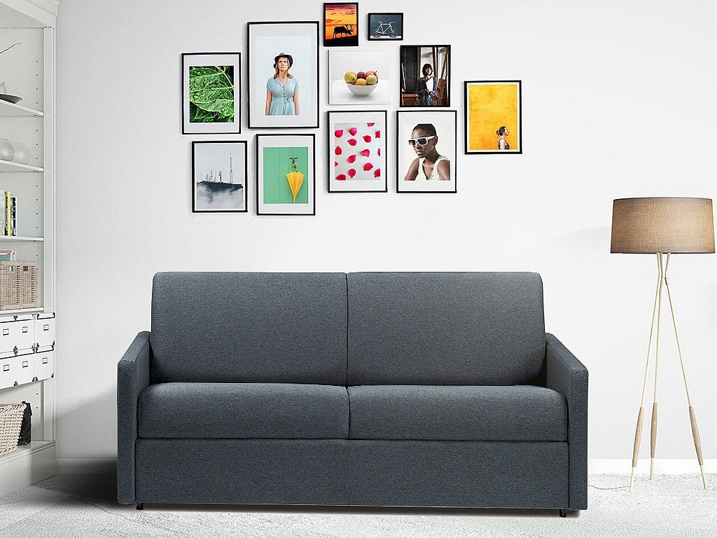 Canapé 3 places convertible express en tissu marron - Couchage à lattes larges 140 cm - Matelas 18 cm CALIFE - 8