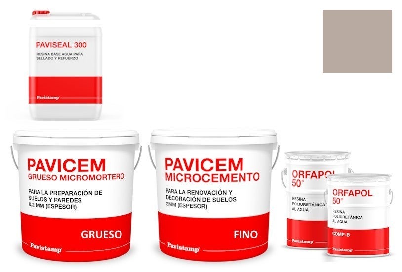 Kit microcemento 8 m2 monocomponente para paredes y suelos de cerámica o mortero - polureteno mate-gris claro