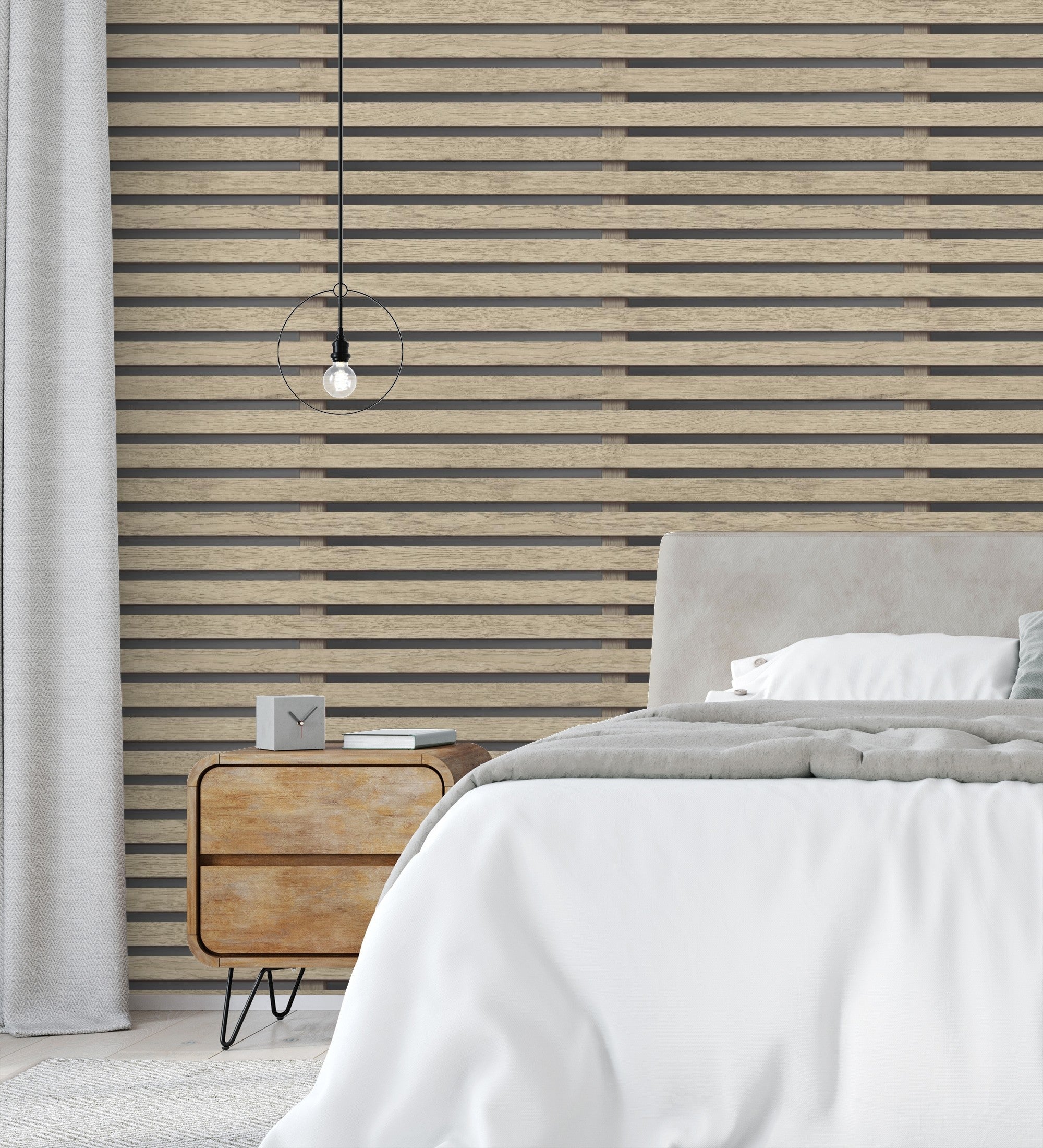 Papier peint baguettes de bois naturel en panneaux sur fond foncé - Thabo 681958 de GAULAN - Rouleaux de 10 m x 0,52 m - 4