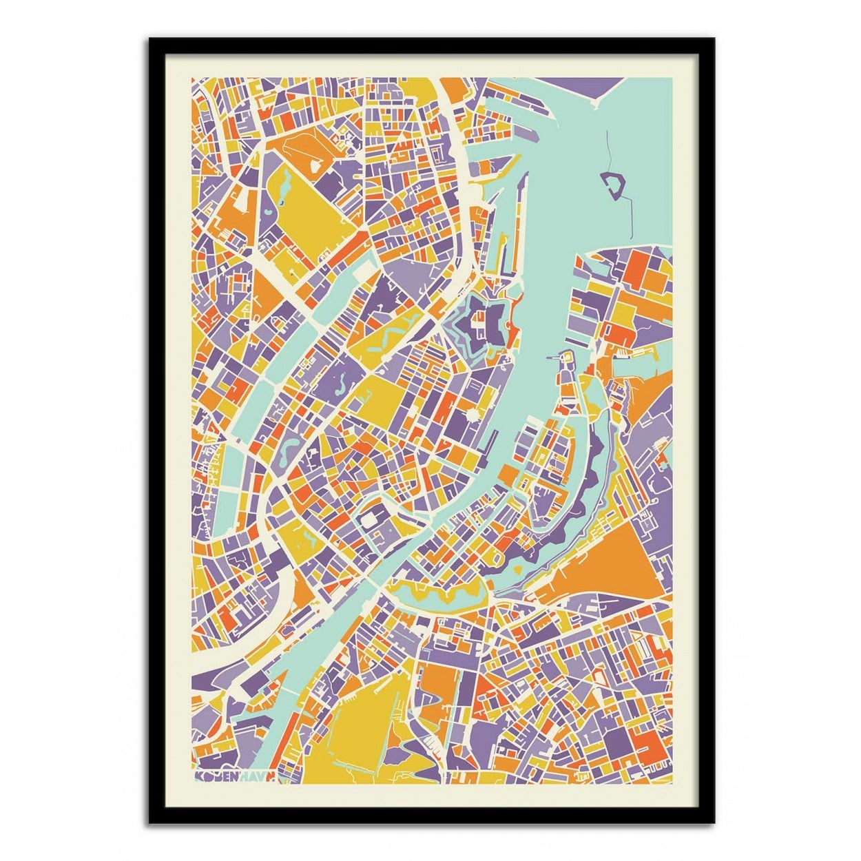 Art-poster - copenhagen rainbow map - muzungu - con marco negro 50 x 70 cm