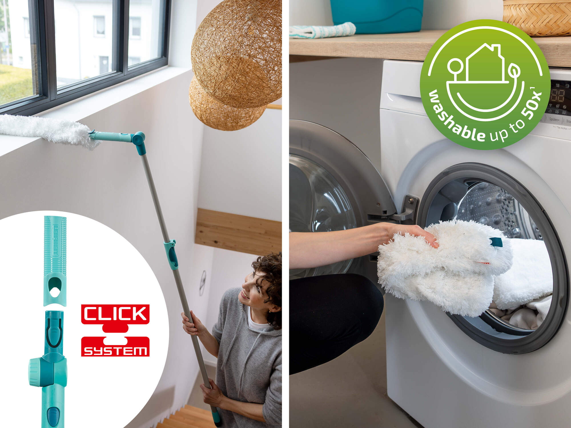 Leifheit plumeau Superduster XL avec manche 41258, housse en microfibre 360° lavable, manche 43cm avec articulation - 4