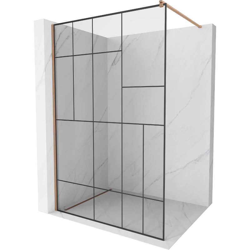 Mexen Kioto ścianka prysznicowa Walk-in 70 x 200 cm, czarny wzór 8 mm, miedź szczotkowana - 800-070-101-65-78