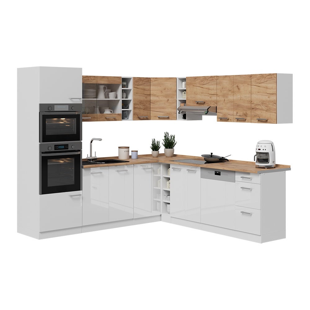 Vicco Kuchnia narożna R-Line, Biały-złoty dąb/Biały, 247 x 237 cm dwukolorowe szafki, BL Dąb - 7