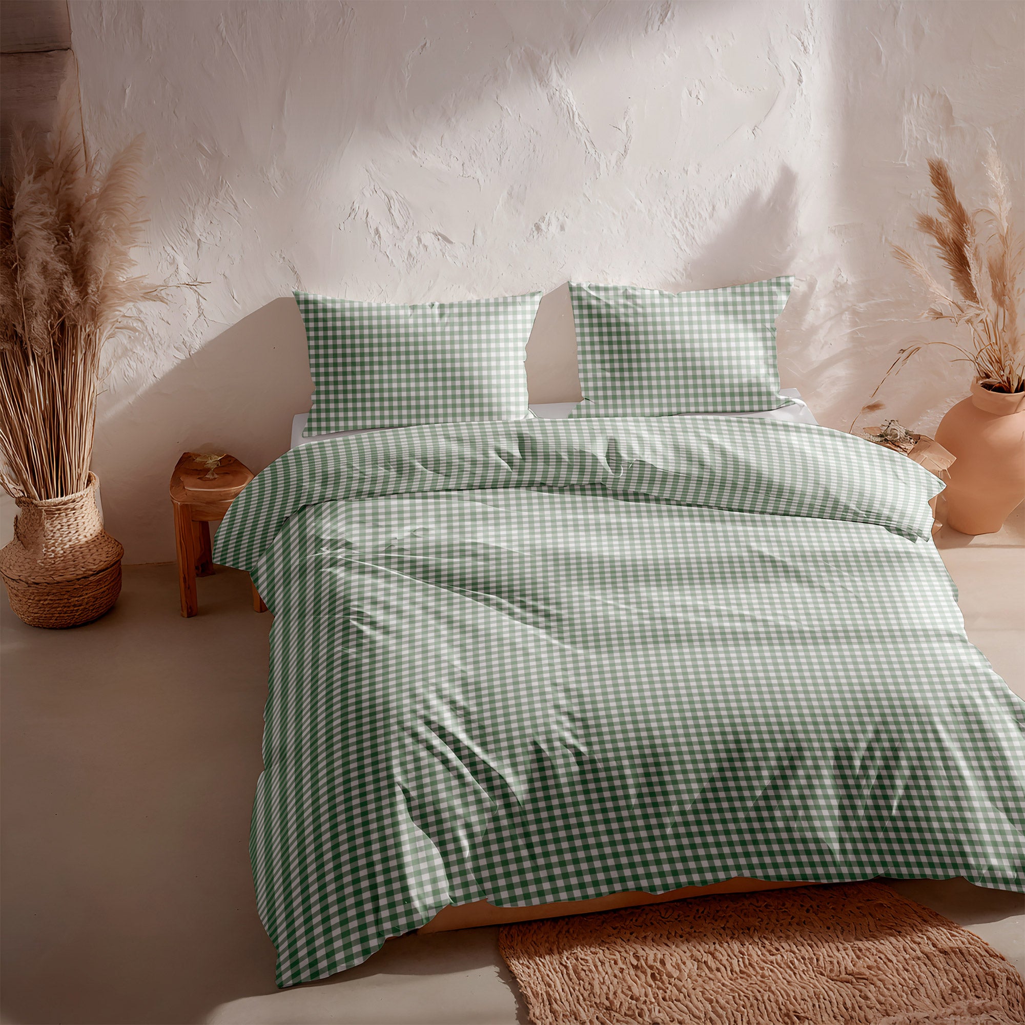 Housse de couette 100% coton 260x240 cm + 2(50x90) cm vert d'eau - Vichy - 3
