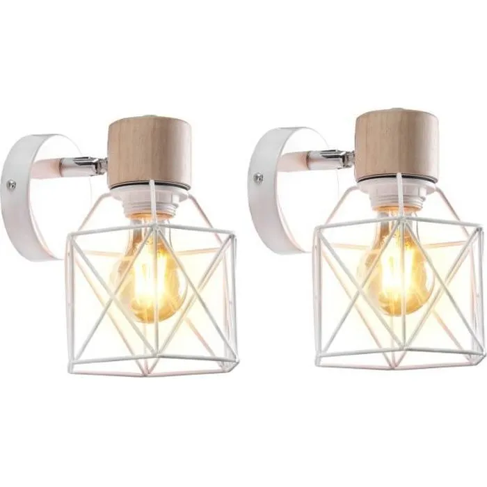 Lámpara de pared industrial, lote de 2, iluminación de pared vintage en metal e27 - blanco