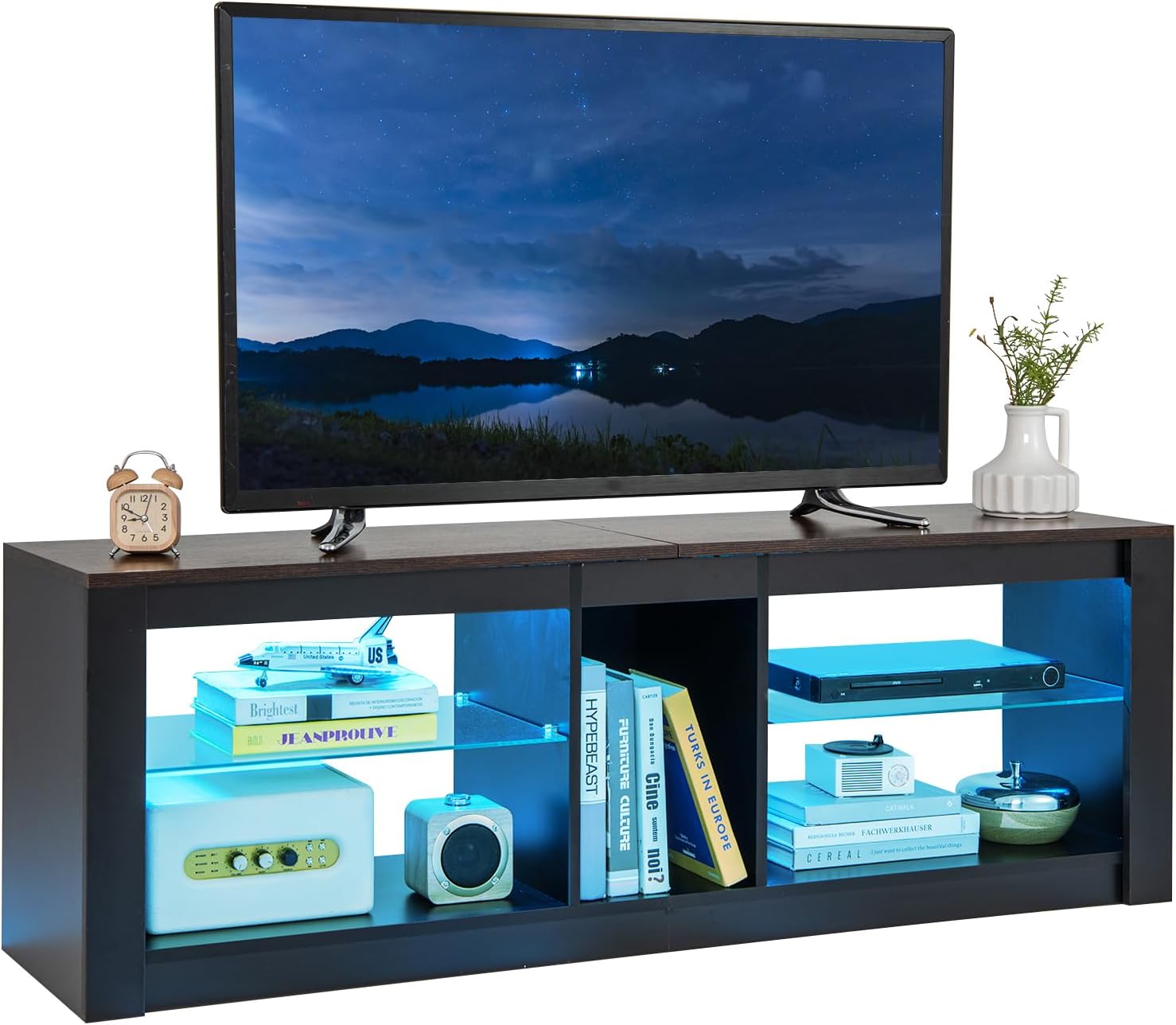 WLIVE Porta TV Con Luci LED RGB - Mobile Centro Intrattenimento Con Cassetti E Vetrine, Bianco, Per TV Fino A 70''