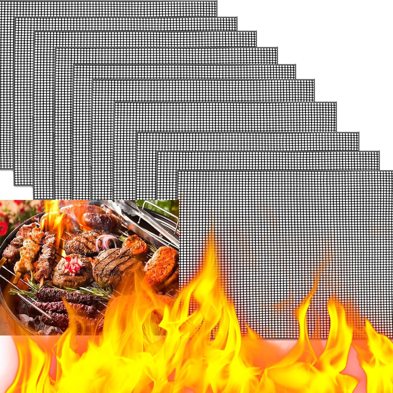 Maty do grillowania z siatki odpornej na ciepło i nieprzywierającą powłoką do grillowania mięsa, warzyw i gotowania, 40 x 33 cm, 10 sztuk