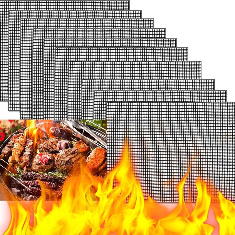Maty do grillowania z siatki odpornej na ciepło i nieprzywierającą powłoką do grillowania mięsa, warzyw i gotowania, 40 x 33 cm, 10 sztuk