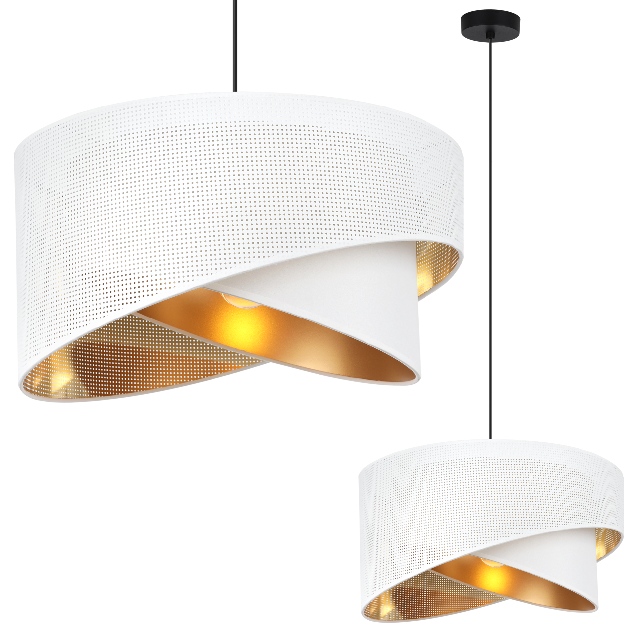 Lampa sufitowa wisząca Asti skos czarna glamour 1xE27 abażur okrągły skośny 45cm biały/złoty Light Home LH