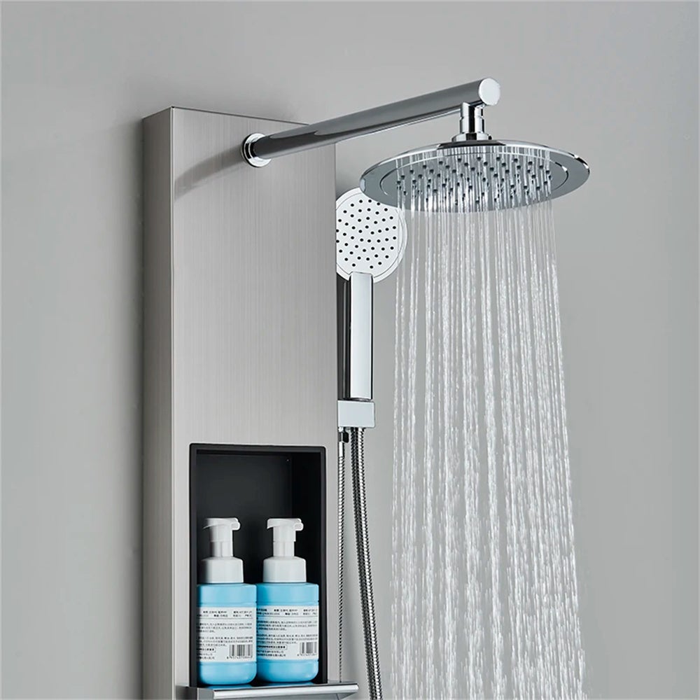 Panneau de douche argenté grand écran, pommeau de douche cascade, mitigeur à jet de massage, robinet de douche de salle de bain - 4