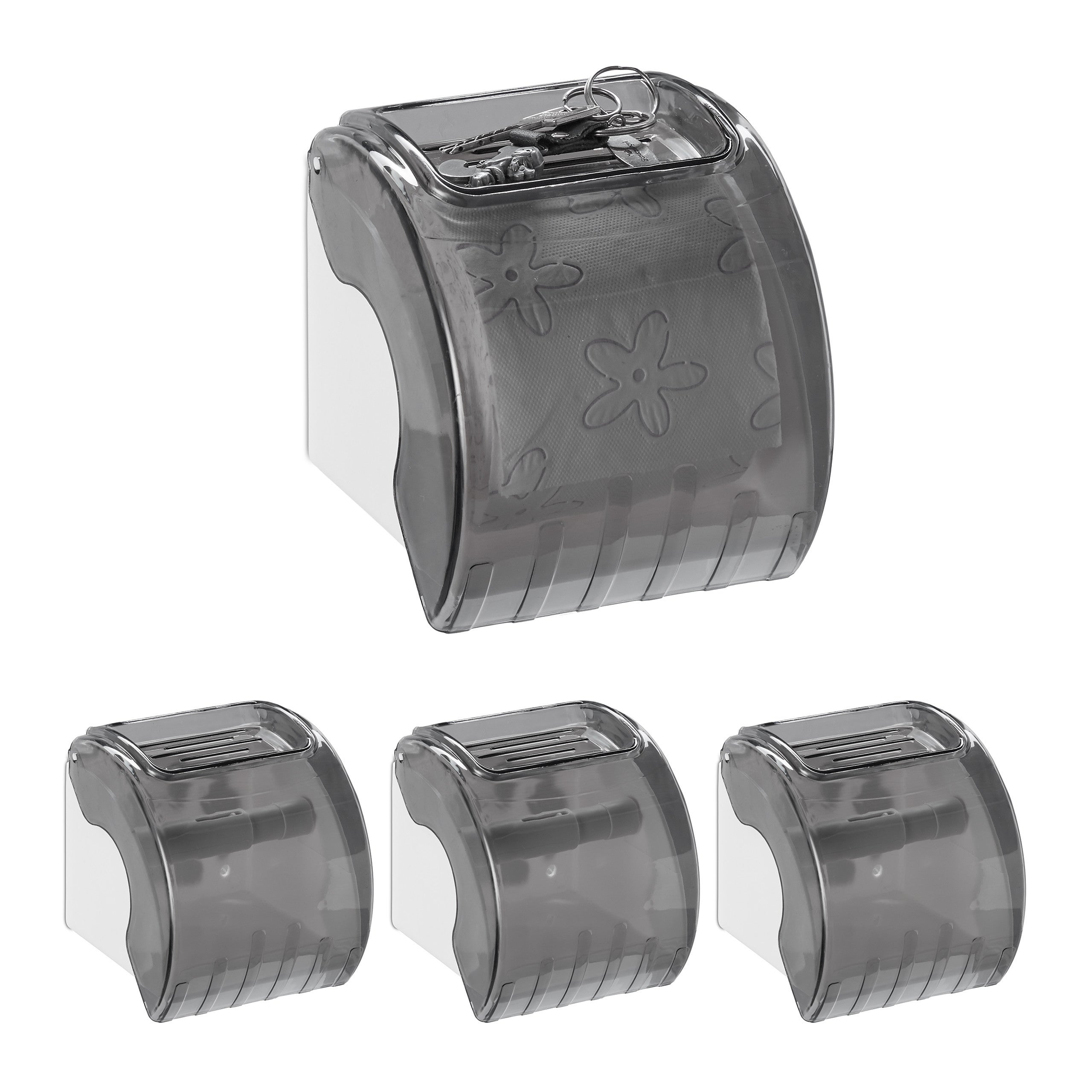 Pack 4 Portarrollos De Baño Con Tapa Y Balda - Gris Y Blanco, Con Compartimento Para El Móvil, Montaje Adhesivo O Con Tornillos