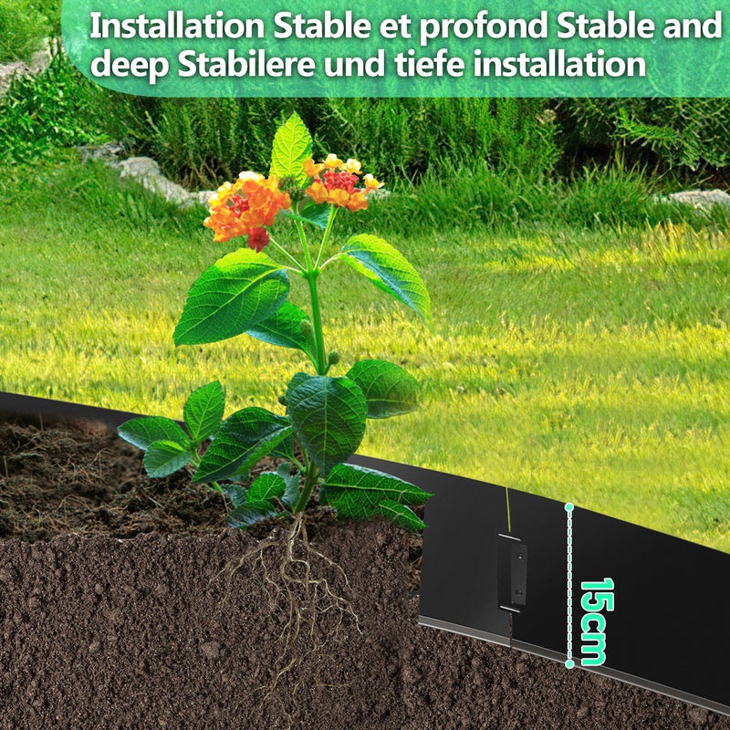 Bordure de jardin DIY Bordure de pelouse Bordure de gazon Galvanisé Métal Bordure de chemin Bordure de parterre Noir 100x15cm 10m - 3