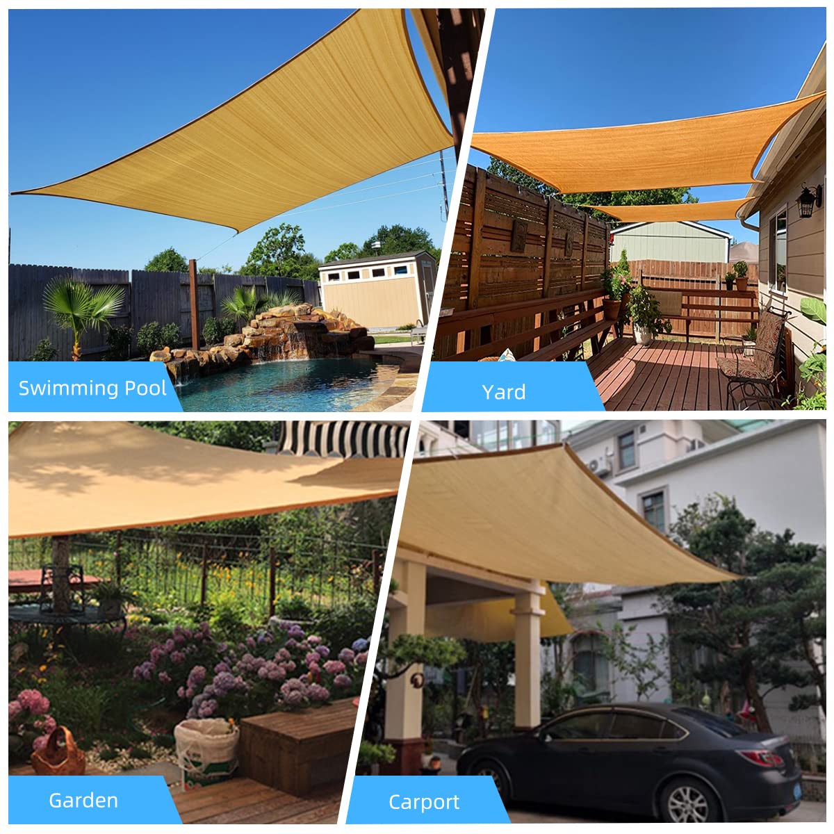 Voile d'ombrage, filet d'ombrage extérieur, tissu d'ombrage, auvent anti-UV à 95% pour piscine, patio, jardin, arrière-cour, 3 m x 3 m - 9