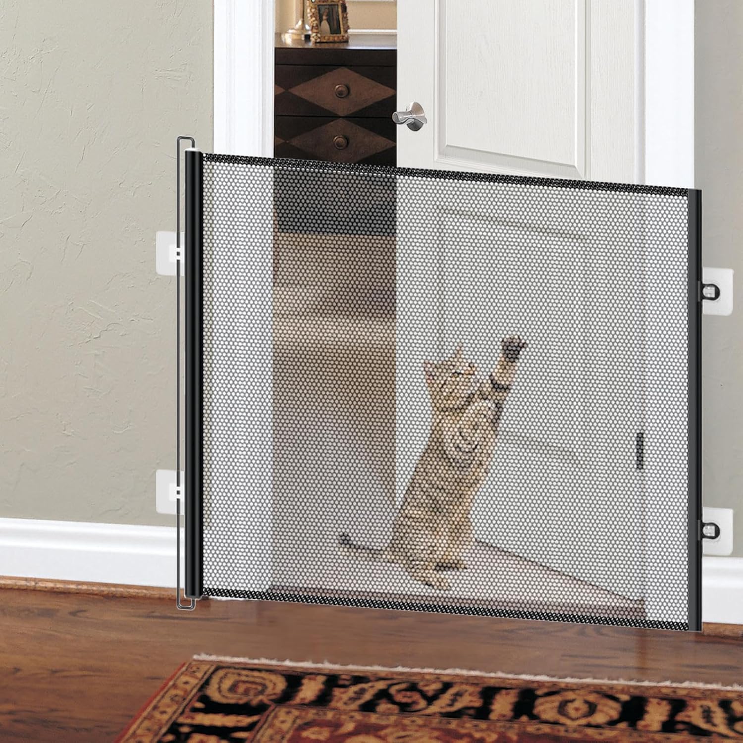 Recinto para animais - Corrimão de escada - Vedação telescópica - Vedação dobrável - Vedação de segurança para crianças - (78*110 cm) - 5