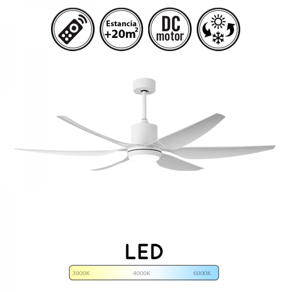 Lámpara ventilador de techo grande dc blanco otto 24w 6 asp. 6 vel. 3000-4000-6000 k