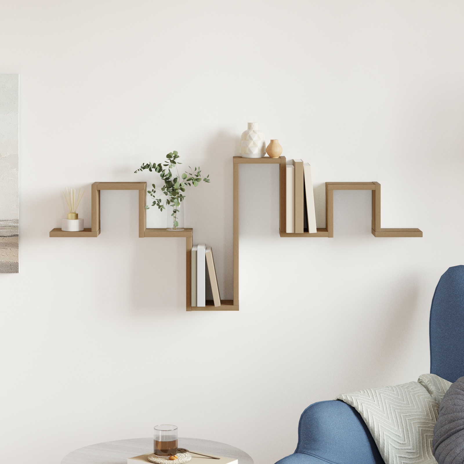 Étagère murale | Étagère flottante en chêne artisan de 104,5x10x43 cm en bois d'ingénierie CFW43412 - 4