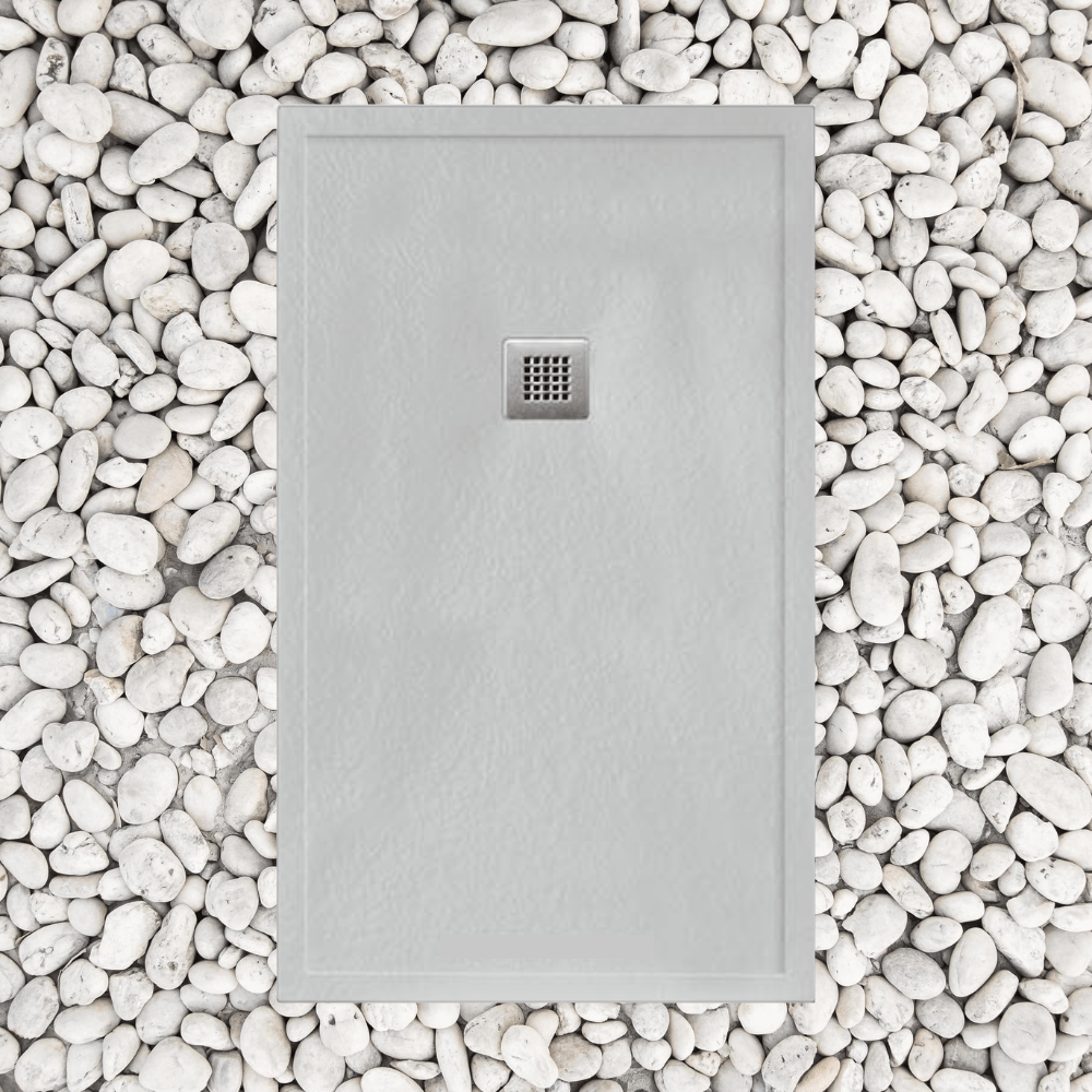 Brodzik Vulcano Line MAX 120x90 cm w kolorze perłowo-szarym z żywicy i proszku marmurowego z wolnym odpływem - FRASCIO