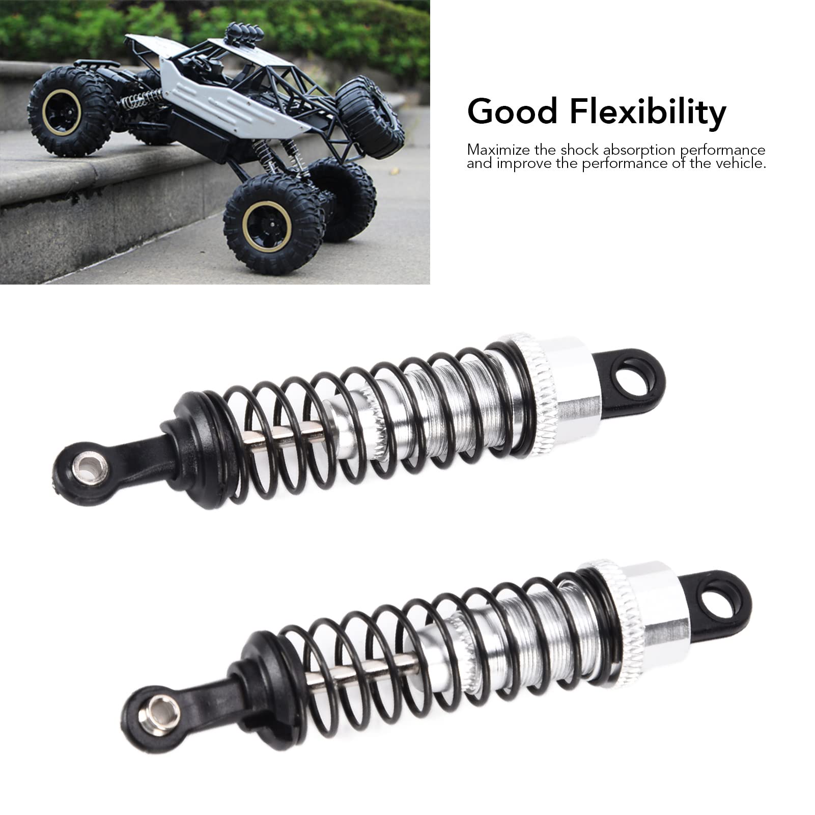 Ammortizzatore per auto RC 2 pezzi 1/16 anteriore posteriore 73 mm lunghezza modello in lega di alluminio ammortizzatore per camion (argento) - 2
