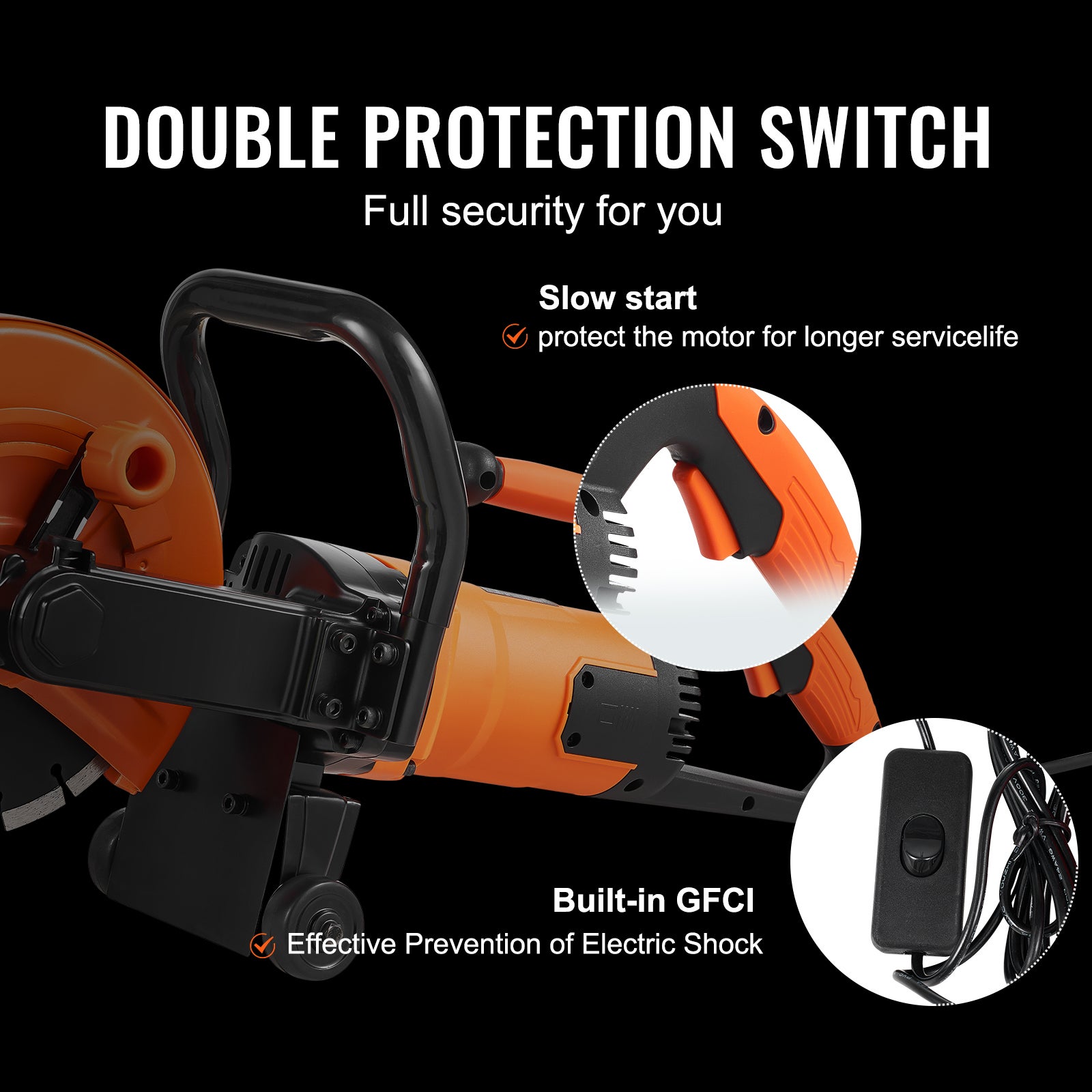 Scie à béton électrique,VEVOR 230 mm,scie circulaire puissance élevée 2000 W profondeur de coupe 89 mm scie à disque humide/sec avec conduite d'eau - 5