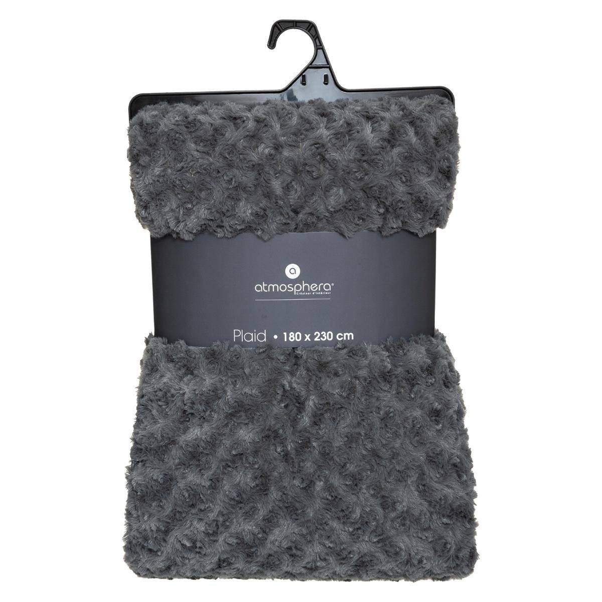 Plaid fausse fourrure bouclée - gris ardoise 180x230 cm - Atmosphera créateur d'intérieur - 2