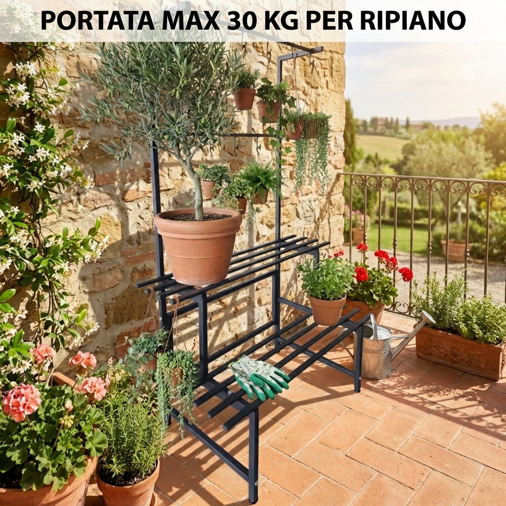 Scaffale portapiante portafiori fioriere giardino terrazzo grandi esterno interno acciaio verticale portavasi da esterno 2RIP120CM+GANCI - 6
