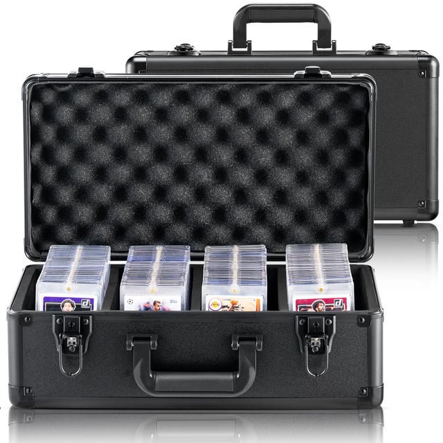 VEVOR Boîte de rangement pour cartes gradées, 4 emplacements, étui de transport pour cartes de sport gradées avec séparateurs mousse, verrou à clé