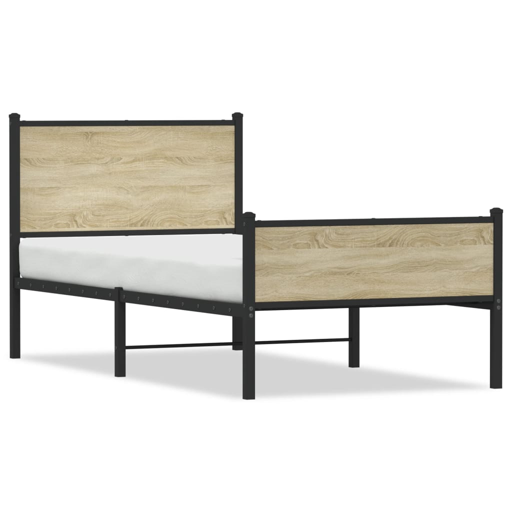 Cadre de lit en métal sans matelas, chêne, pour la chambre, 80 × 200 cm - 2