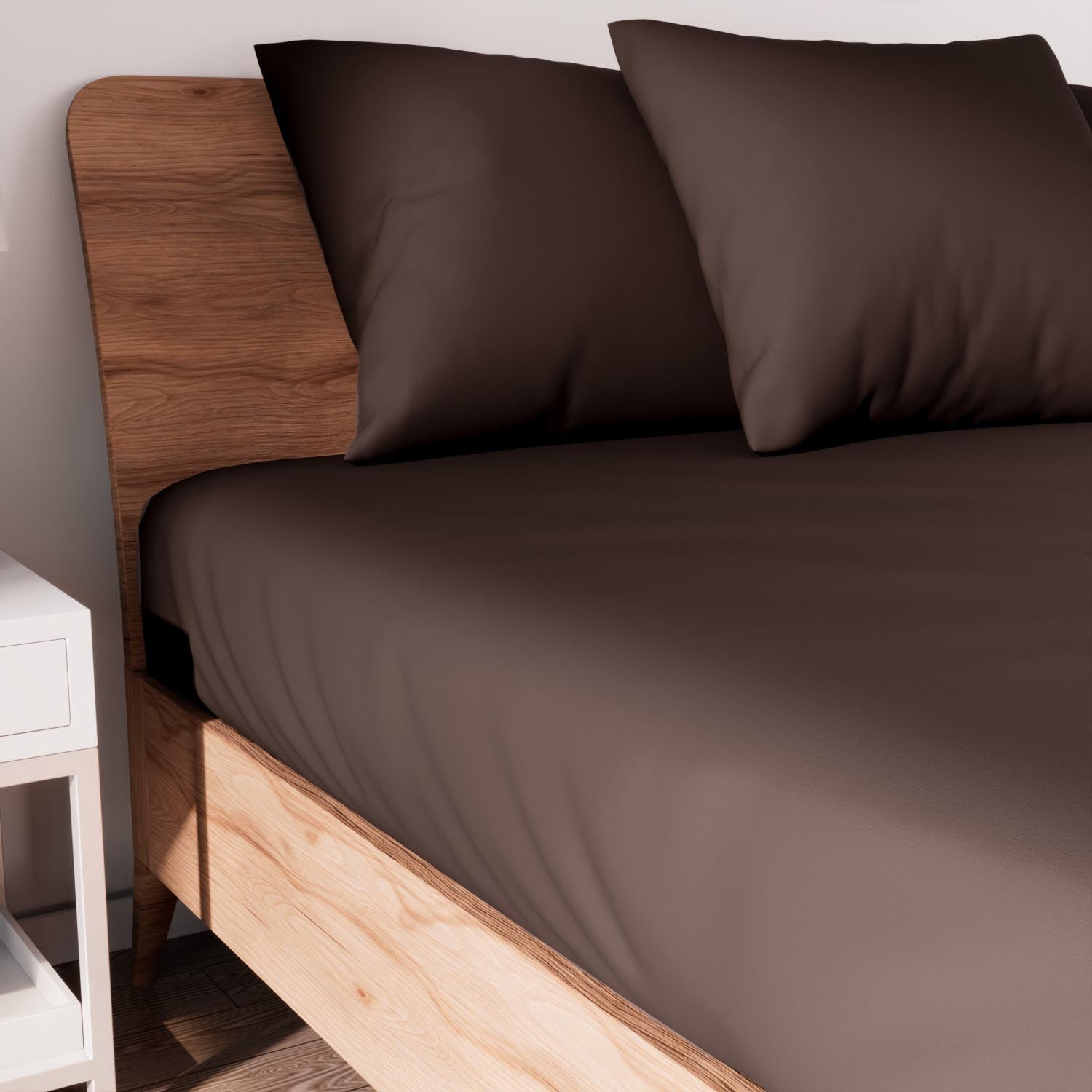 Drap housse en coton 160x200 cm JERSEY brun, par Soleil d'ocre - 3